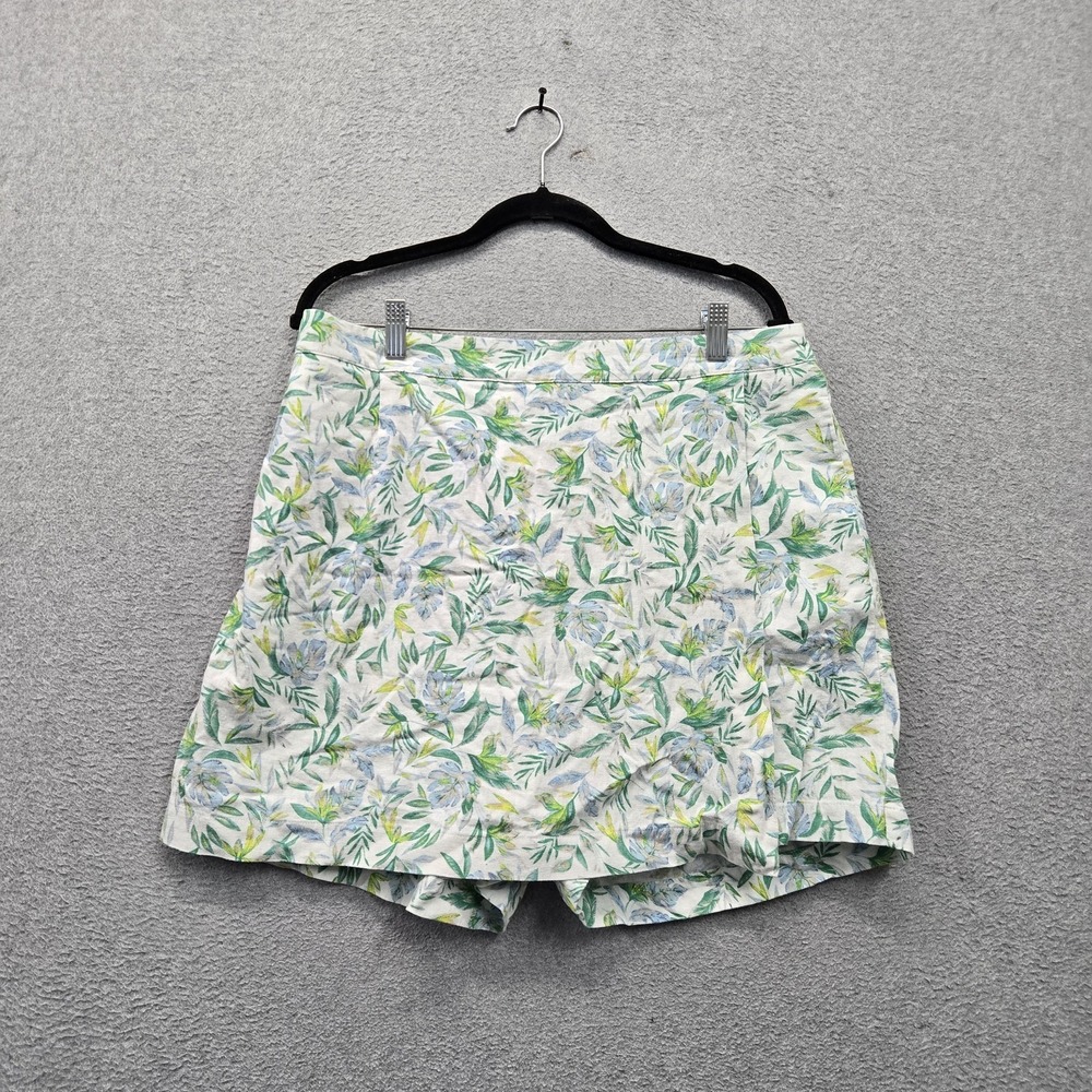 Ellen Tracy Women Shorts XL White Linen Polyester Floral Blend Skort